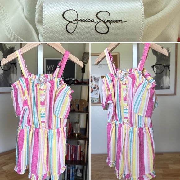 Jessica Simpson Girls Striped Colorful Lined Romper Size 4T - Picture 1 of 8